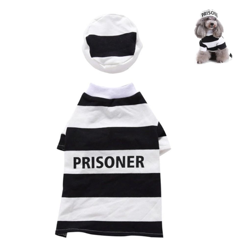 Pet Dog Pooch Prison Coat Hat Suit Clothes Dress Set Halloween Cosplay - Small - Picture 9 of 10